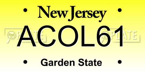 ACOL61 New Jersey License Plate