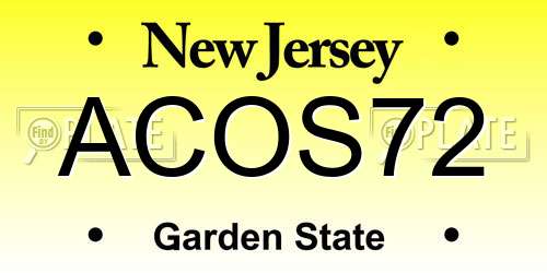 ACOS72 New Jersey License Plate