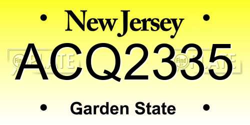 ACQ2335 New Jersey License Plate