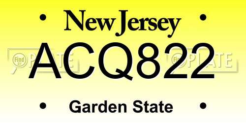 ACQ822 New Jersey License Plate