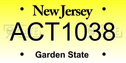 ACT1038 New Jersey License Plate