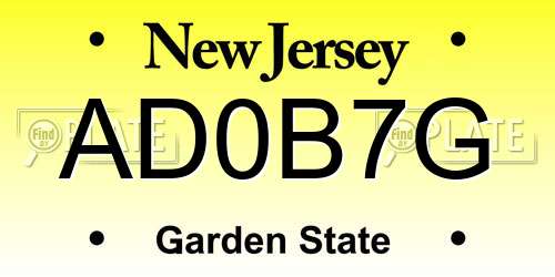 AD0B7G New Jersey License Plate