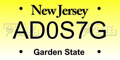 AD0S7G New Jersey License Plate
