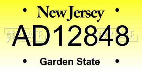 AD12848 New Jersey License Plate