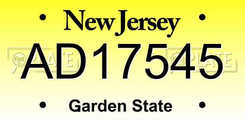 AD17545 New Jersey License Plate