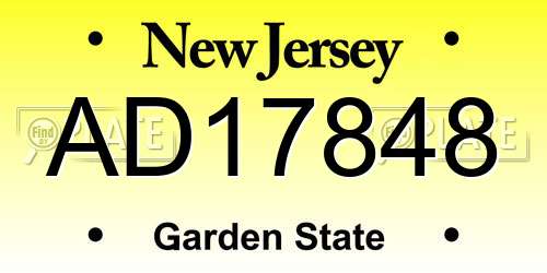 AD17848 New Jersey License Plate