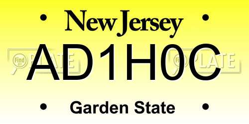 AD1H0C New Jersey License Plate