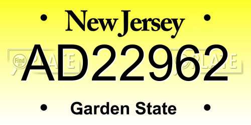 AD22962 New Jersey License Plate