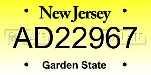 AD22967 New Jersey License Plate