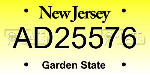 AD25576 New Jersey License Plate