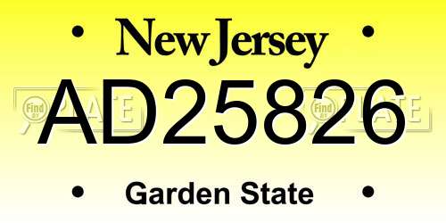 AD25826 New Jersey License Plate