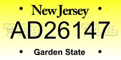 AD26147 New Jersey License Plate