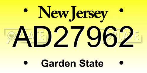 AD27962 New Jersey License Plate