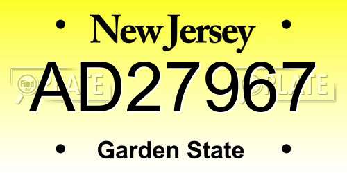 AD27967 New Jersey License Plate