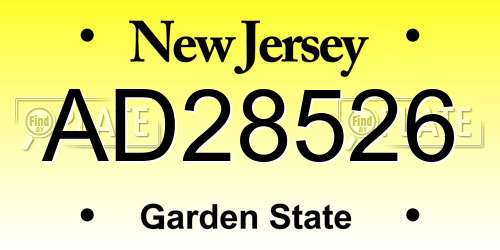 AD28526 New Jersey License Plate