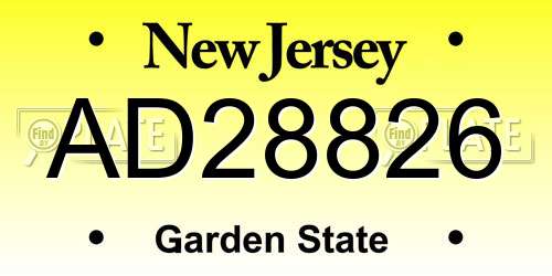 AD28826 New Jersey License Plate