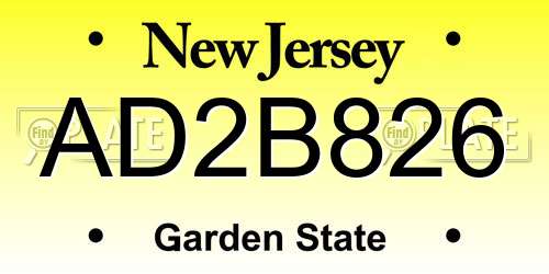 AD2B826 New Jersey License Plate