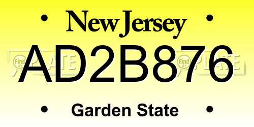 AD2B876 New Jersey License Plate