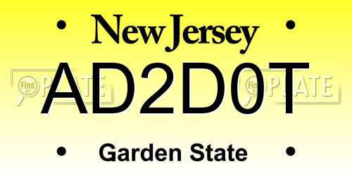 AD2D0T New Jersey License Plate