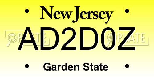 AD2D0Z New Jersey License Plate