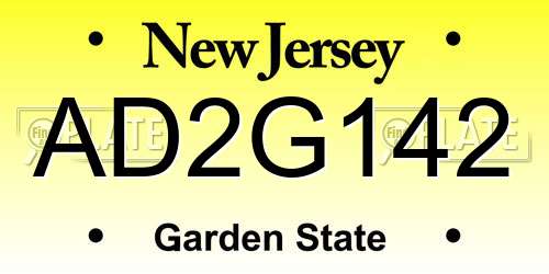 AD2G142 New Jersey License Plate