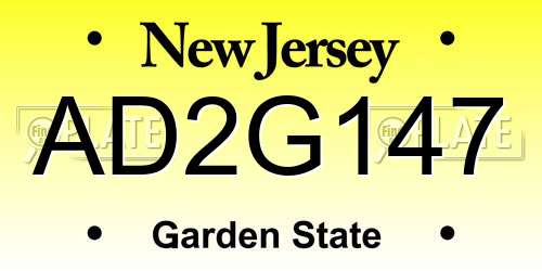 AD2G147 New Jersey License Plate