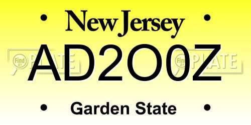 AD2O0Z New Jersey License Plate