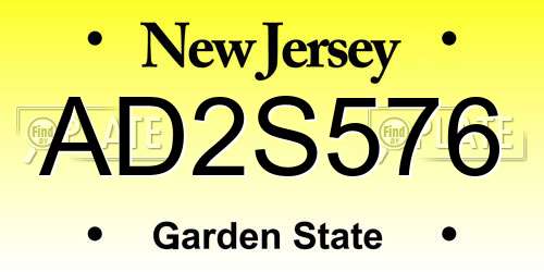 AD2S576 New Jersey License Plate