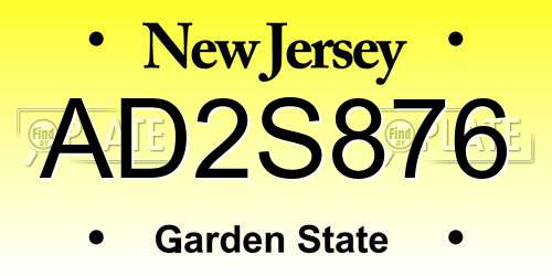 AD2S876 New Jersey License Plate