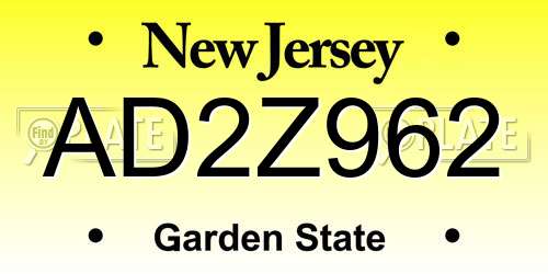 AD2Z962 New Jersey License Plate