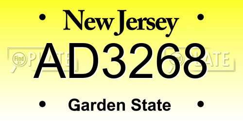 AD3268 New Jersey License Plate
