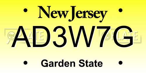 AD3W7G New Jersey License Plate