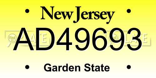 AD49693 New Jersey License Plate
