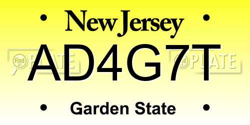 AD4G7T New Jersey License Plate