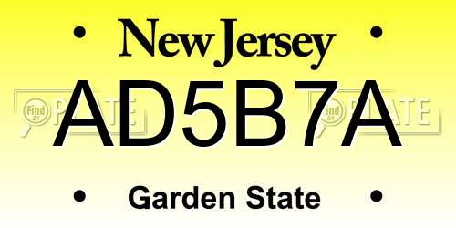 AD5B7A New Jersey License Plate