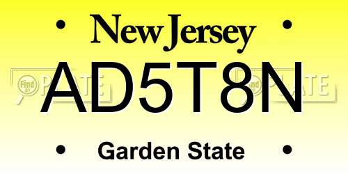 AD5T8N New Jersey License Plate