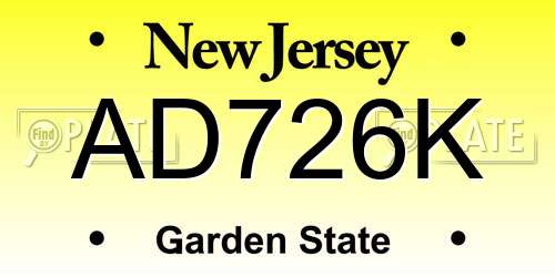 AD726K New Jersey License Plate