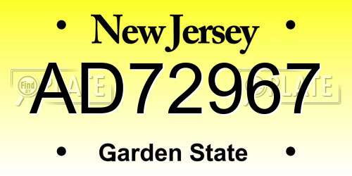 AD72967 New Jersey License Plate