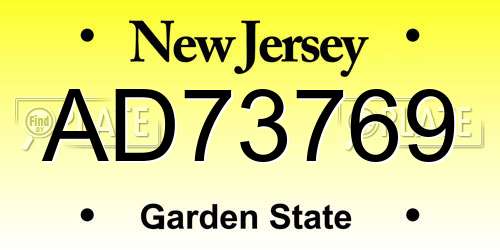 AD73769 New Jersey License Plate