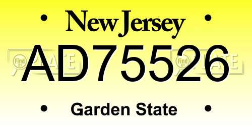 AD75526 New Jersey License Plate