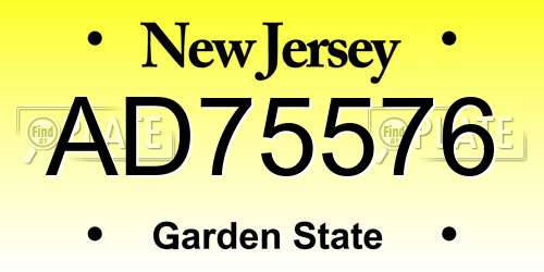 AD75576 New Jersey License Plate