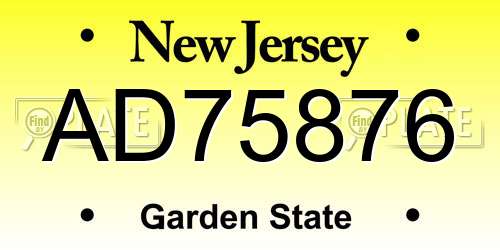 AD75876 New Jersey License Plate