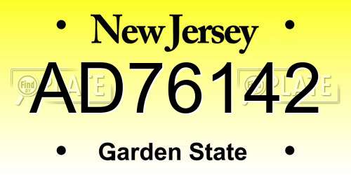 AD76142 New Jersey License Plate