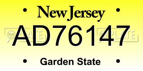 AD76147 New Jersey License Plate