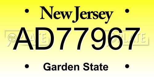 AD77967 New Jersey License Plate