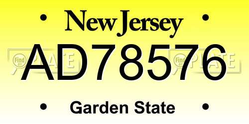 AD78576 New Jersey License Plate