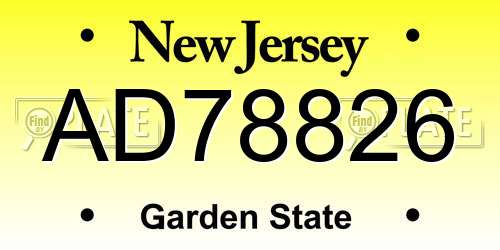 AD78826 New Jersey License Plate