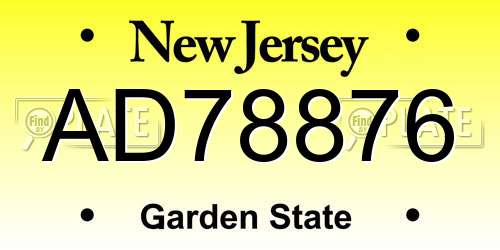 AD78876 New Jersey License Plate