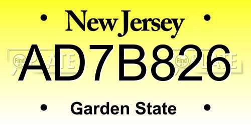 AD7B826 New Jersey License Plate