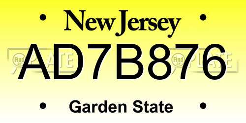 AD7B876 New Jersey License Plate